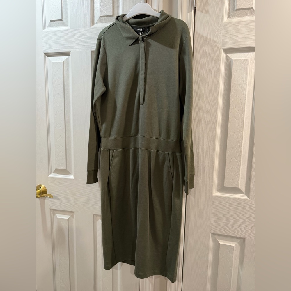 THEORY Olive Green Long Sleeve Polo Midi Dress